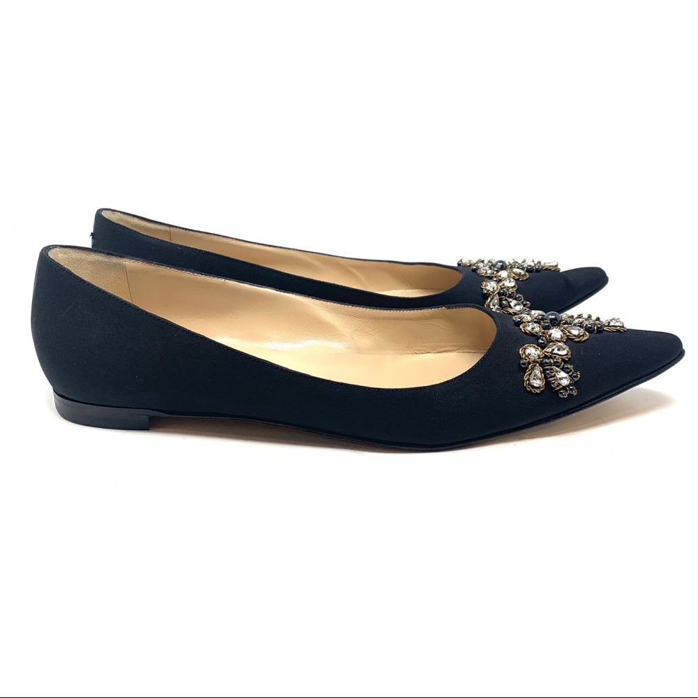 Manolo Blahnik Jeweled Pointed Flat black s41 B434 - Picture 6 of 8